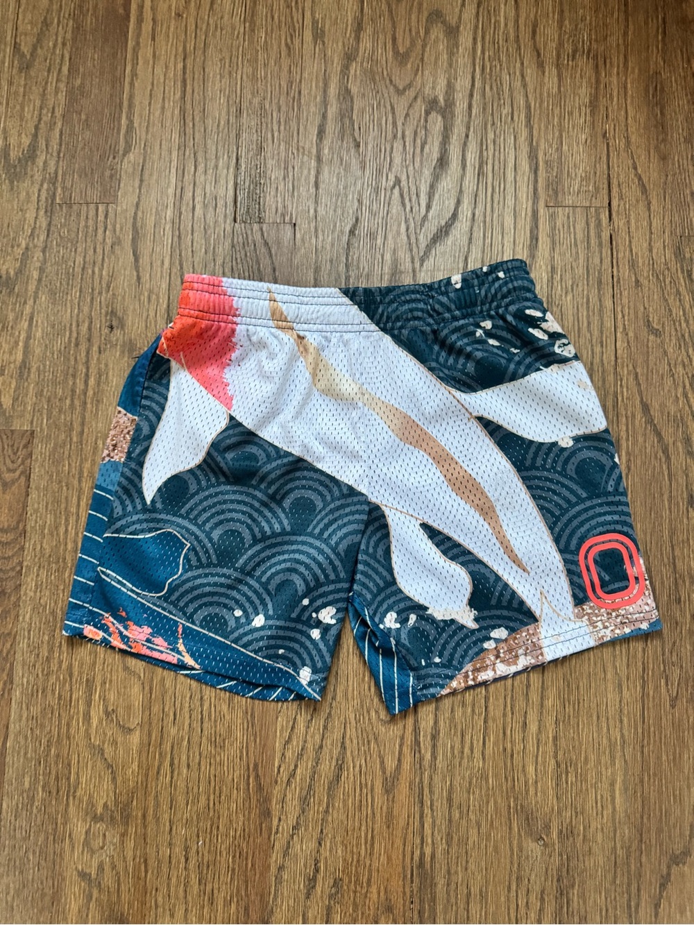 Overtime Boys Athletic Shorts in Teal, White & Coral- Koi Pattern